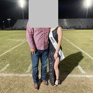 B. Darlin Black Sequin One-Shoulder Gown with Side Slit